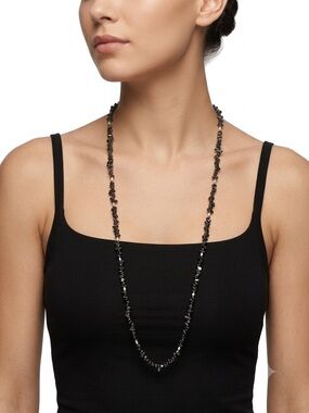 Long Black Hematite and Rice Pesrl Beaded Necklace - Women Jewelry